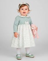 Vestido tejido con falda floreada y diadema para bebé niña Verde pastel Gerat
